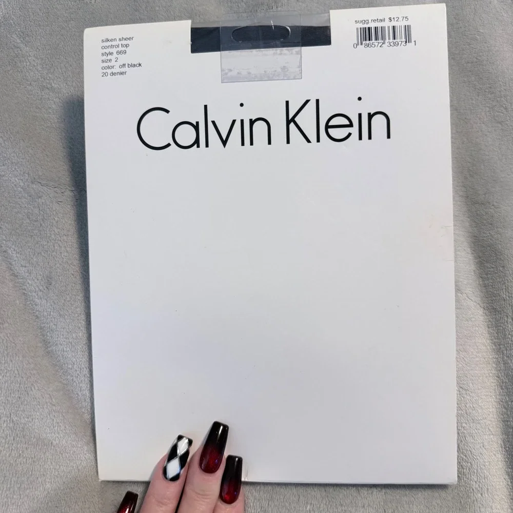 Calvin Klein Silken Sheer Control Top Pantyhose Sz 2 Off Black NIP